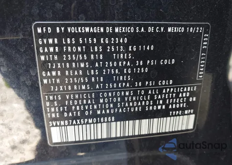 2023 Volkswagen Tiguan 2.0T Se z USA, uszkodzony, nr VIN 3VVNB7AX5PM016868